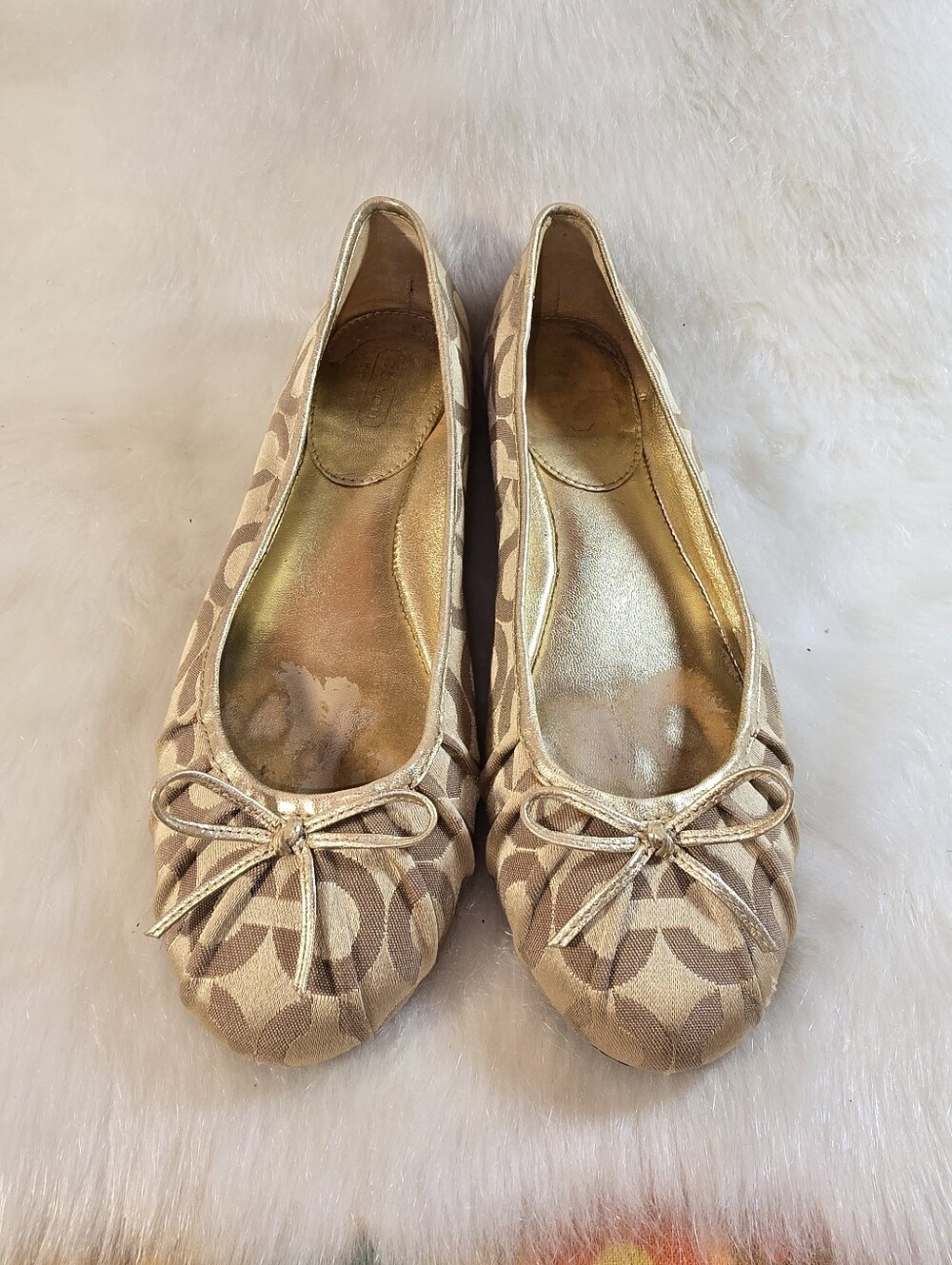 Coach Landon Gold & Gold Signature Ballet Flats - Picture 3 of 11